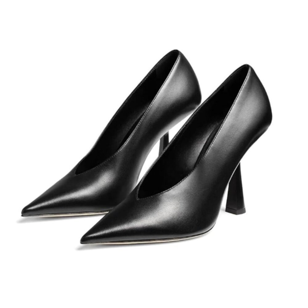 Milooey shoes Black Pointed Toe Slip On Pump Sexy V Cut Heels Prom Dress Shoes